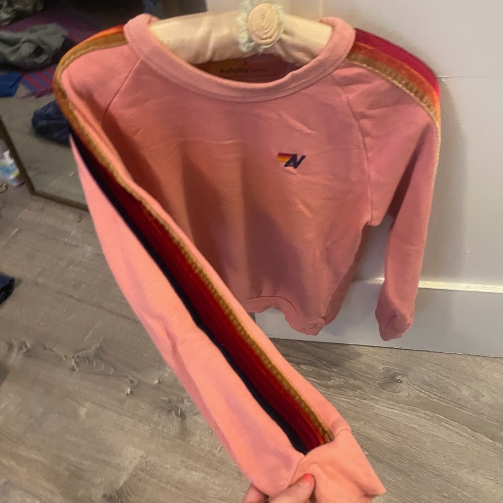 AVIATOR NATION CLASSIC VELVET 5 STRIPE CREWNECK S PETAL